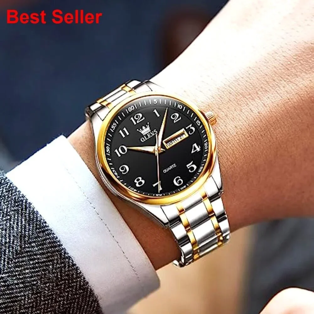Stainless Steel Watch with Day Date Diamond Dial Waterproof